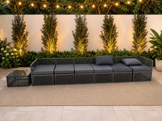 Modern Outdoor Patio Sectional Sofa Set + Glass Side Table - Excellent Condition