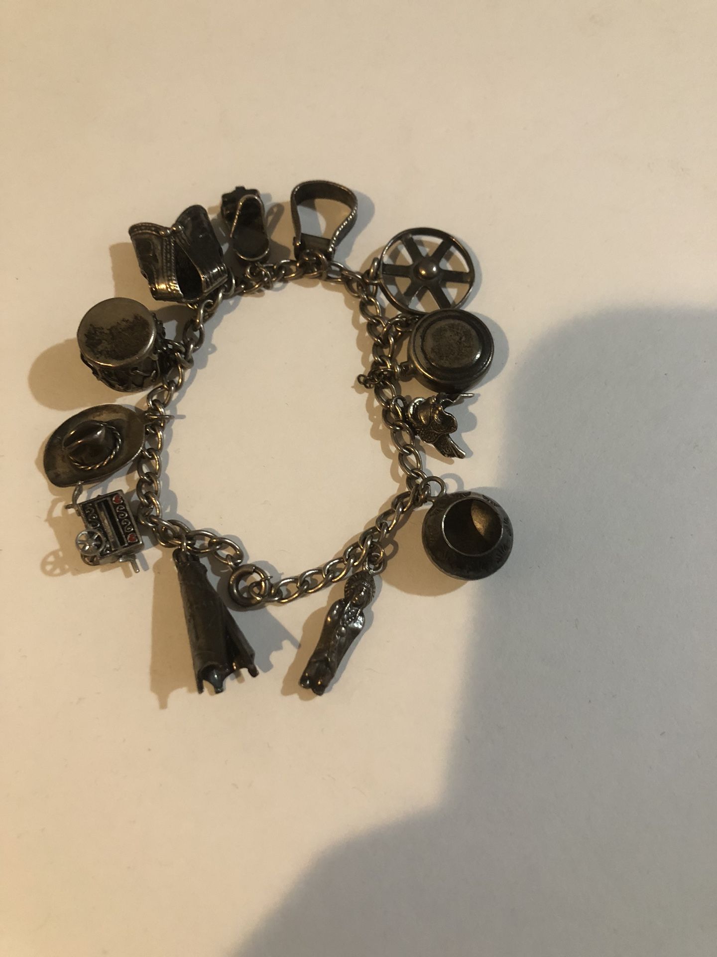 intage Charm Bracelet Silver with 12Charms