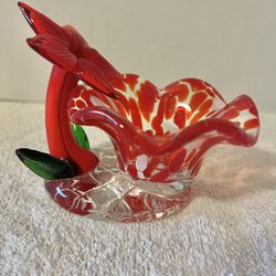 VTG Blown Glass Flower With Attached Bowl/Candy/Decor/Glows