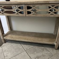 Rustic Mirrored Console Table with Drawers – Entryway or Hallway Accent