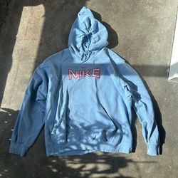 Vintage Nike Hoodie- size L- Baby Blue + Red Detailing