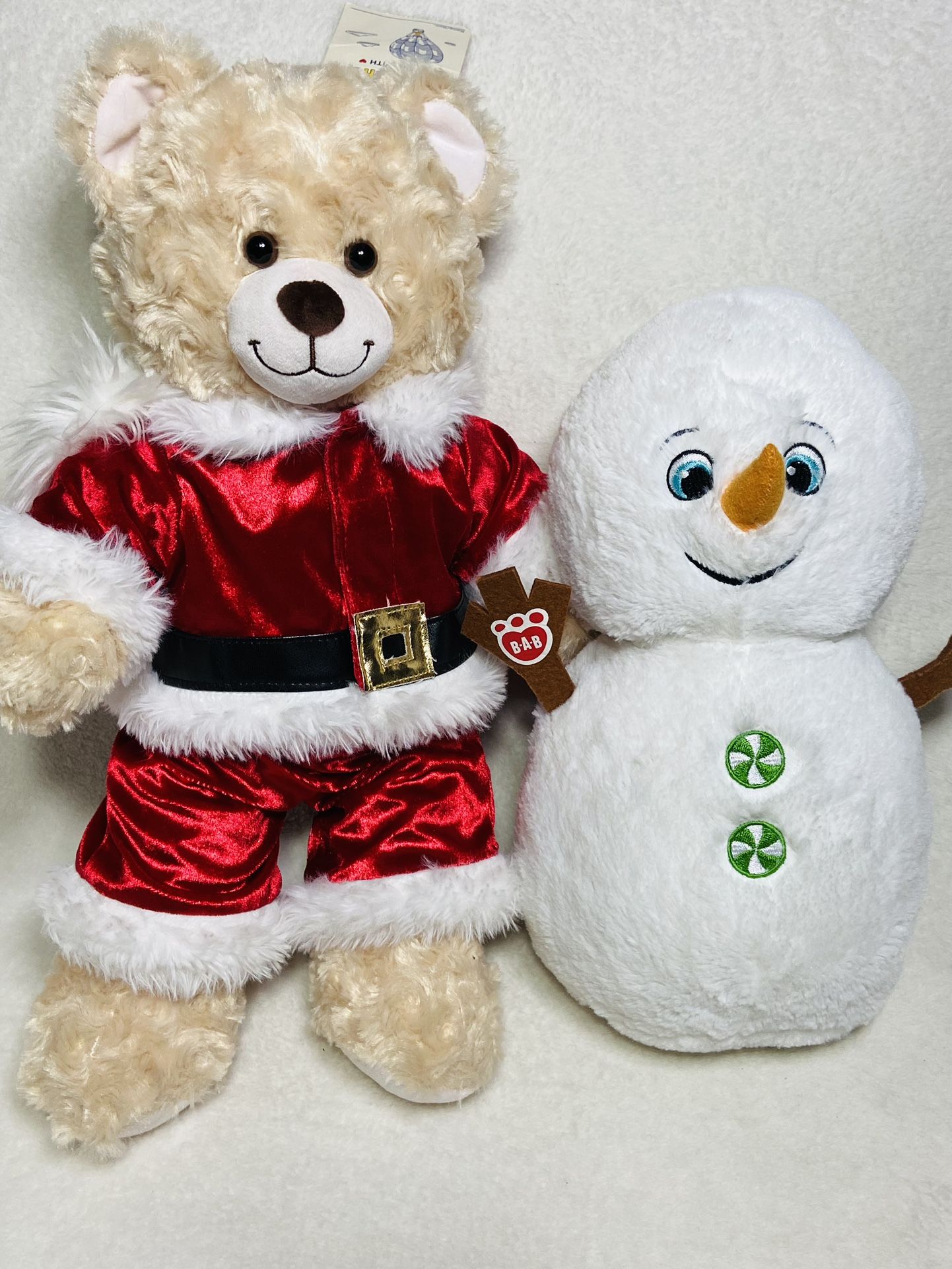 NWT Build-A-Bear Workshop Santa Teddy Bear + Snowman Friend