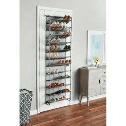  36 Pair Over-The-Door Shoe Closet Organizer Rack for 36 Pairs, 12 Tier, Metal, Gray