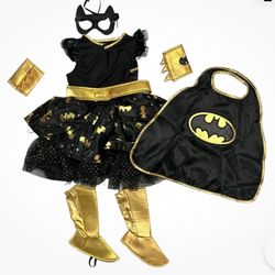 DC Batgirl Girl's Dress, Mask, Cape, Wrist Cuffs & Shoe Covers Costume Set