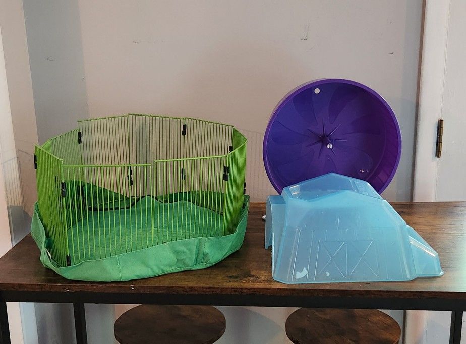 Guinea Pig Hamster Gerbil Playpen, Wheel, & House