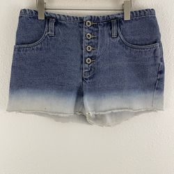 NO EXCUSES Vintage Y2K Ombre Denim Button Fly Mid Rise Summer Jean Short Shorts
