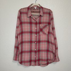 Aeropostale Pink Plaid Flannel with Knit Back Trim Button Down Shirt