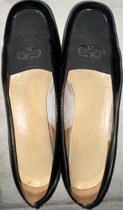 SALVATORE FERRAGAMO Shoes SEILA Size 11 B, Womens Shoes Black Leather Flats Low Wedge Slip-Ons, Black Leather Shoes