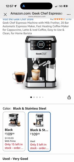 Geek Chef Espresso Machine with Milk Frother, 20 Bar Automatic Espresso Maker, Fast Heating Coffee Maker for Cappuccino, Latte & Iced Coffee, Easy to 