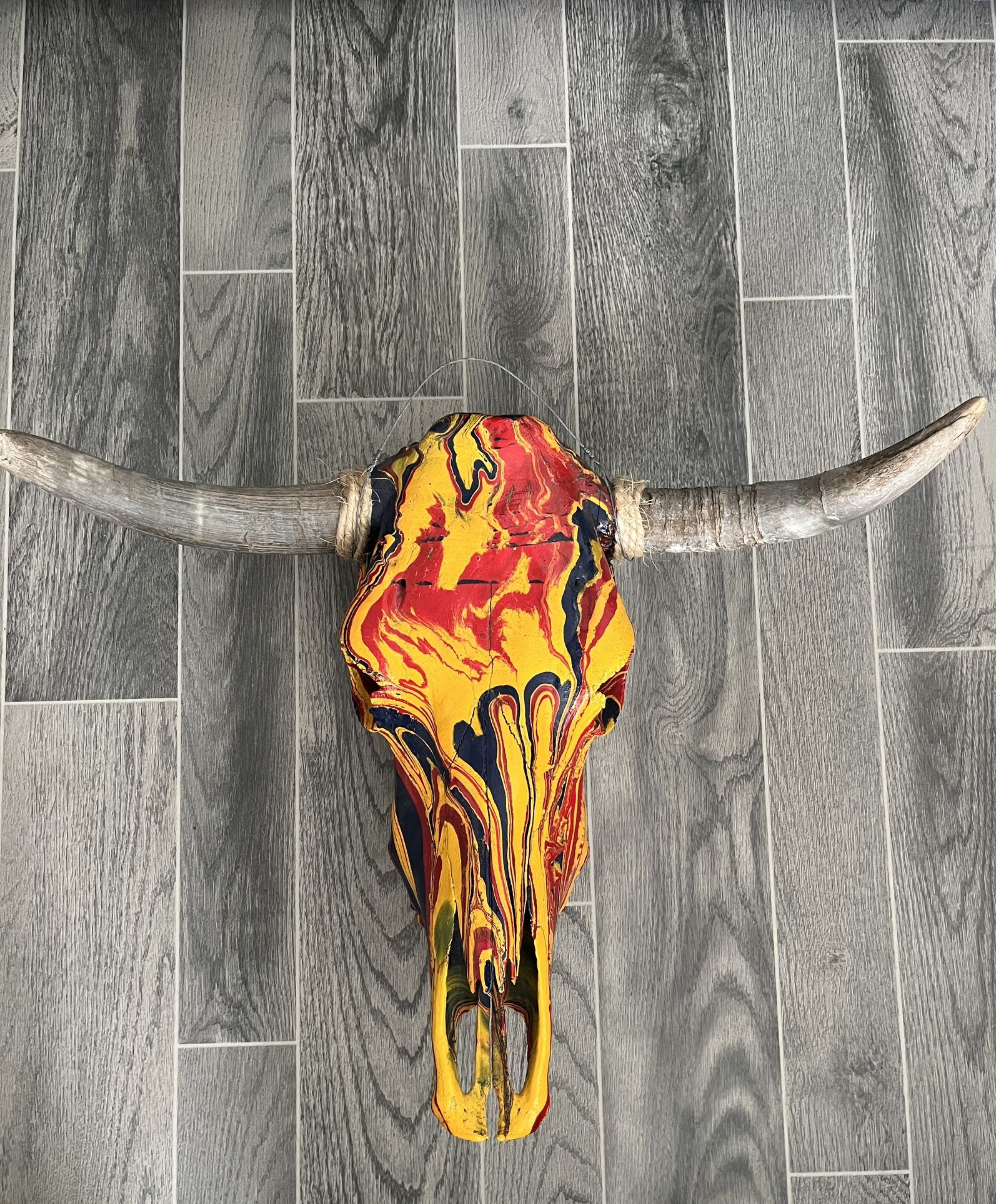 Hydro Dipped Painted Cow Skull