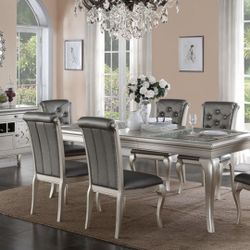 Silver Dining Set W/6 Chairs