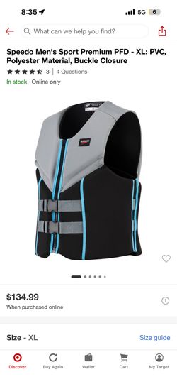 Speedo Men's Sport Premium PFD - XL: PVC, Polyester Material, Buckle Closure