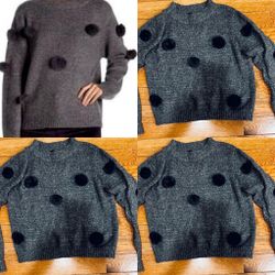 Cliché charcoal gray fashion statement Pom-Pom wool blend Knit Sweater M