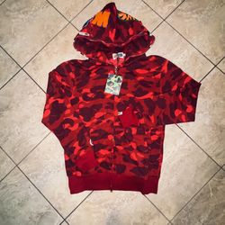 Bape Red Camo Shark Full Zip up Hoodie 