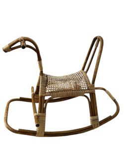 Vintage Franco Albini like Wicker & Bamboo Rattan Rocking horse
