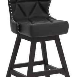  Height Bar Stool 26" H Swivel Bar Stool with Back, Faux Leather Counter Stool, Solid Wood Legs, Retro Upholstered Barstools 