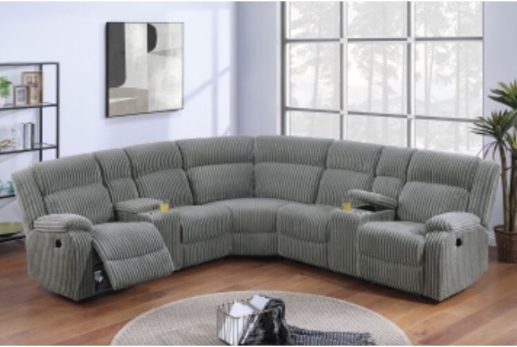 $890 No Tax Corduroy Gray Manuel Motion Sectional