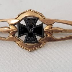 Original WWI German 1914 Iron Cross Sweetheart Brooch Pin Gilt Brass Enamel
