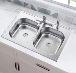 Glacier Bay 33 in. Drop-In 50/50 Double Bowl 20 Gauge Stainless Steel Kitchen Sink