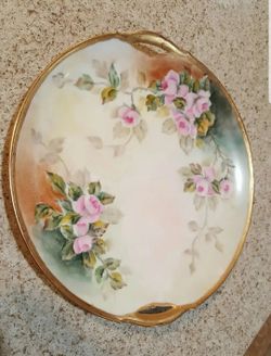 antique KPM hand painted plate with handle