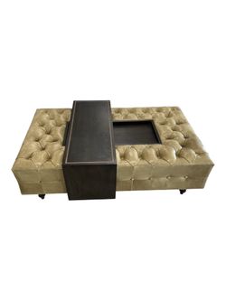 King tufted distressed leather ottoman