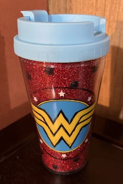 Wonder Woman Sketch Logo 16oz Double Wall Plastic Glitter Travel Mug