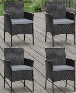 Wicker Patio Chairs Set of 4, Indoor Outdoor PE Rattan Armchairs w/Cane Back, Seat Cushions for Bistro Porch Poolside, 360LBS Weight Capacity, 4 Pack