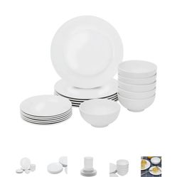 ZENSTYLE 18-Piece Kitchen Dinnerware Set White Porcelain 6PCS Bowls & 12PCS Dishes