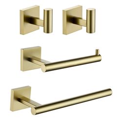 KOKOSIRI Bathroom Hardware Set 4-Piece Towel Holder Set, 10 Inches Towel Bar, Toilet Paper Holder, Robe Hooks x 2 Brushed Gold Stainless Steel B15S4-B