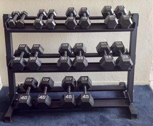 5–45 lb Dumbbell Set + REP 3-Tier Rack (225 lb Total)