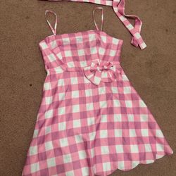 New small checkered Barbie heart dress costume short country western bow
