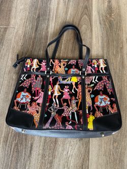 Black Tote Bag with Retro Fashion Print
