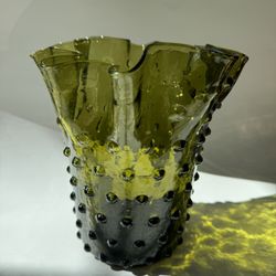 Vintage Glass Vase Olive Green 