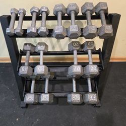 3lb Thru 30lb Metal Hex Dumbbell Set With Rack 