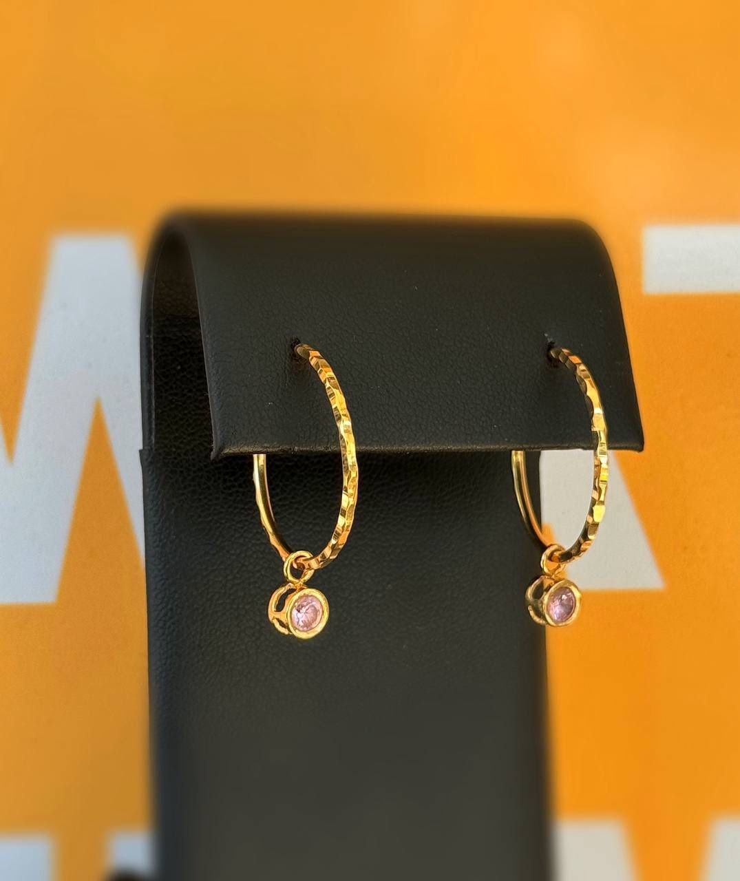 18k yellow gold rose quartz 0.5CTW round hoop earrings