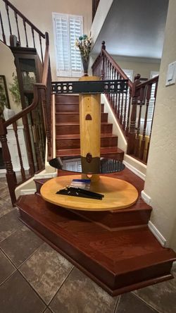 Rotating TV Stand with Wood Base and Glass Shelf