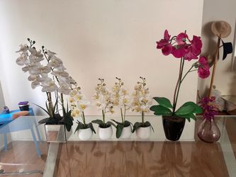 Faux Orchid Collection — 7 Arrangements, White & Magenta