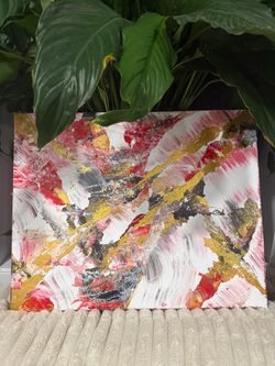 Modern Abstract Wall Art - 16x20 Canvas (Black, Red, Gold)