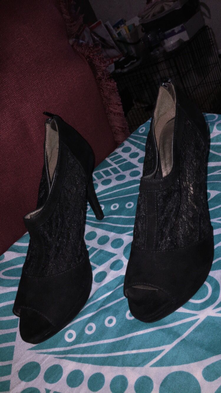 Black lace heels