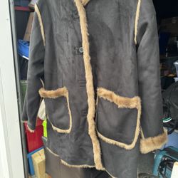 Dennis Basso  Faux Fur Black Suede Warm Winter Hooded Coat Size 2X