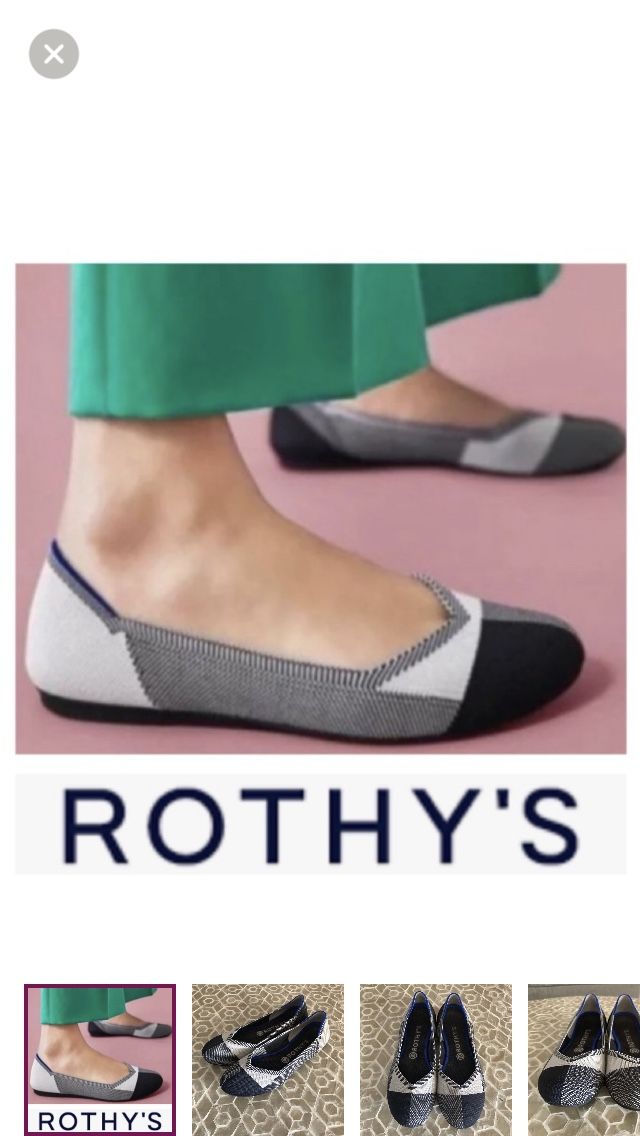 Rothy's ‘the flat’ buffalo plaid round cap toe black white slip on shoe (9)