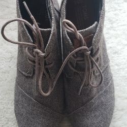 TOMS Tweed Wedge Lace up Brown Boots 