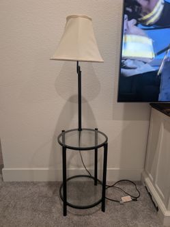 2 Glass nightstands - two tiered table with lamp.