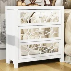 Mirrored White Side Table End Table With Cabinets New In Box