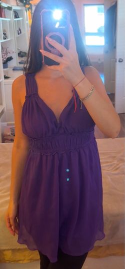 Purple babydoll tunic with straps and elastic waistband