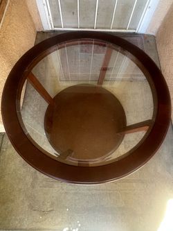 Round Wood & Glass Coffee Table – $25