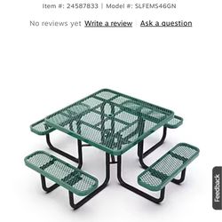 Flash Furniture Creekside Square Outdoor Picnic Table with Mesh Top and Seats, Green