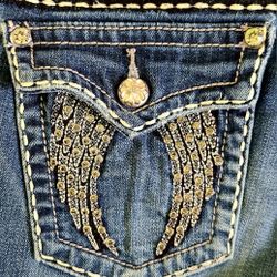 Miss Me, Size 29, Rhinestone Embellished Angel Wings, Bootcut Denim Jeans, #JP5082-7, EUC