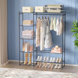 Neprock Clothing Rack with Shelves, Portable Wardrobe Closet for Hanging Clothes Rods, Free Standing Shelves Organizers and Storage