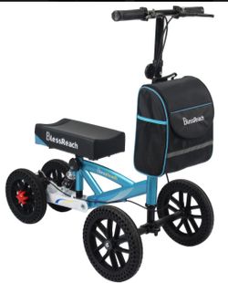 Knee Scooter, All Terrain Foldable Knee Scooter Walker, Disc Brake Knee Walker for Foot Injuries Compact Crutches Alternative Blue
